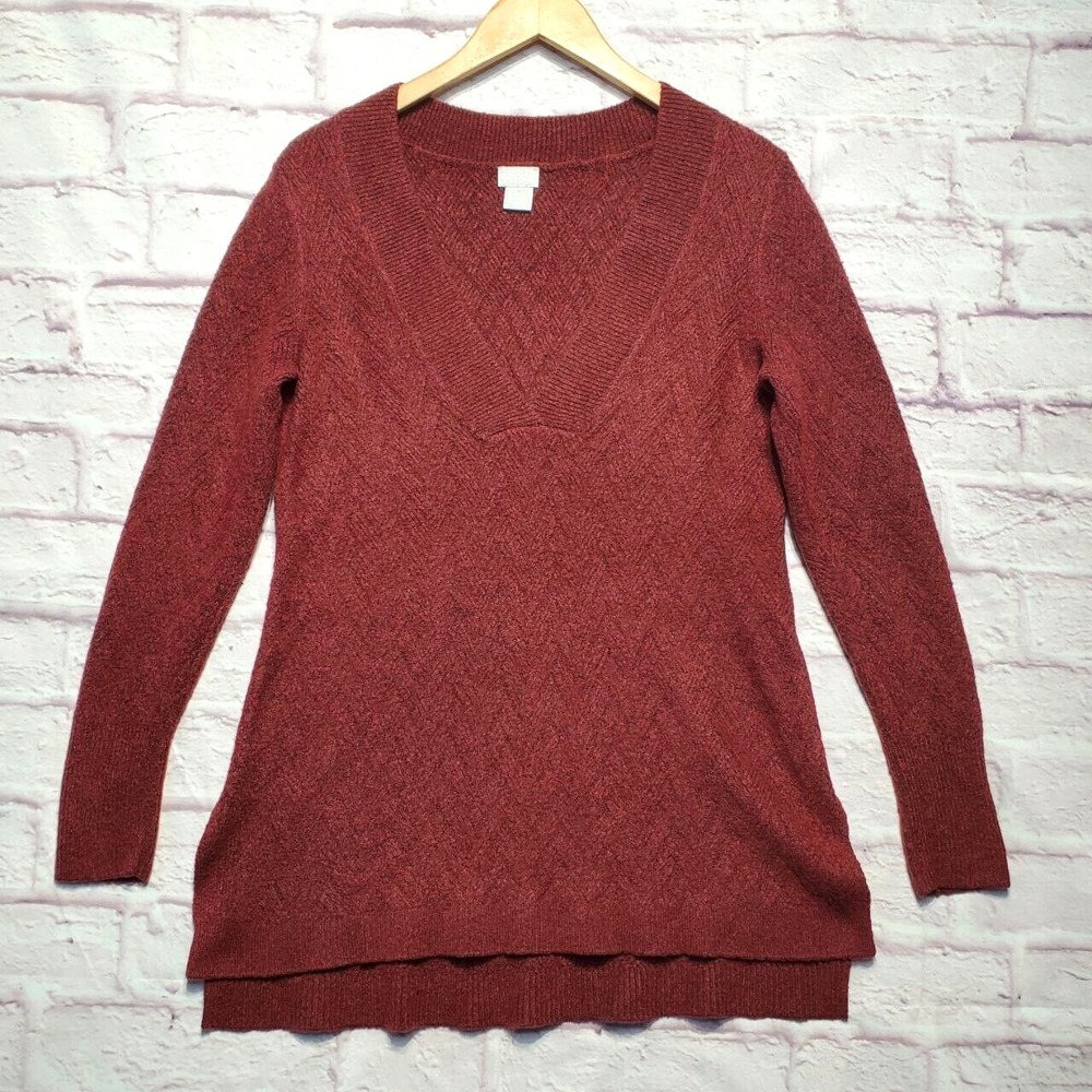 Chicos Sweater Womens Small Red Wool Blend Soft Cozy Warm Holiday Outfit Casual